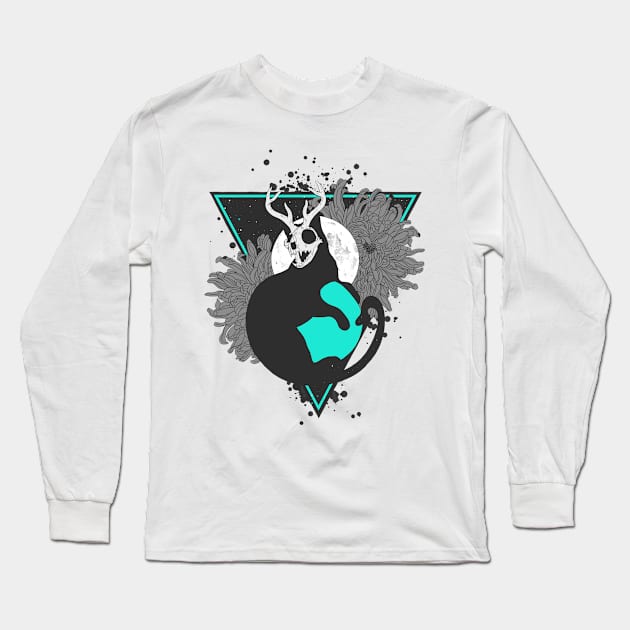 Moon Cat Long Sleeve T-Shirt by Jess Adams